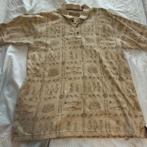 Clearwater Outfitters Men's Tan Fishing Themed All-Over Print Ribbed Polo Shirt